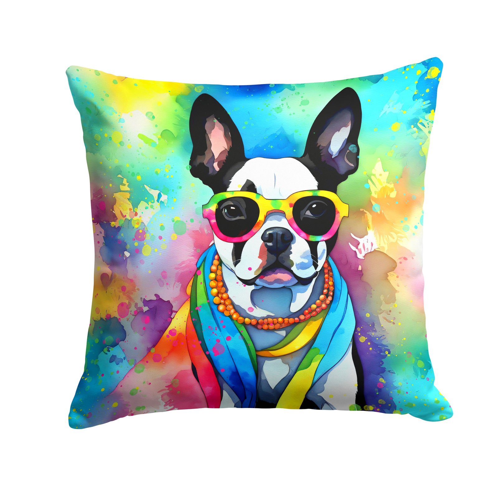 Buy this Boston Terrier Hippie Dawg Fabric Decorative Pillow