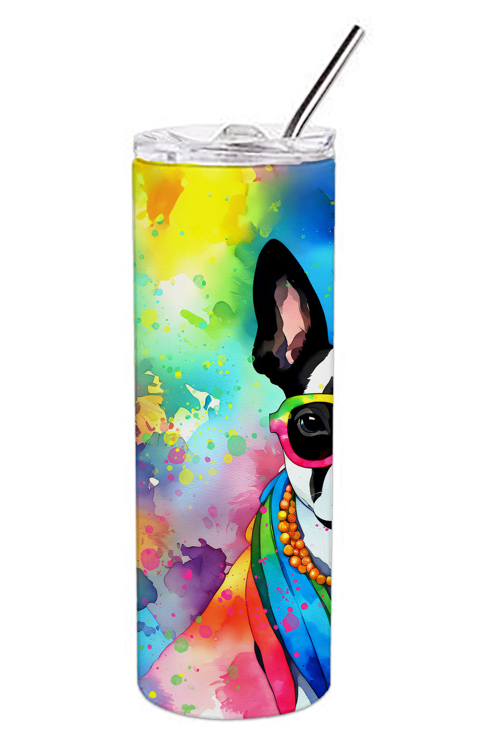 Buy this Boston Terrier Hippie Dawg Stainless Steel Skinny Tumbler