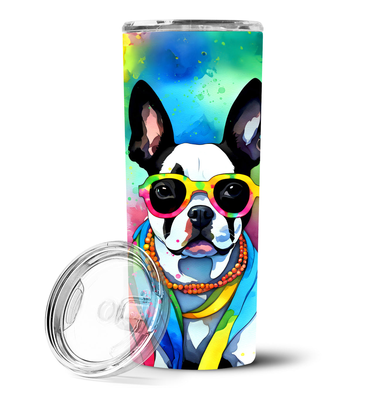 Buy this Boston Terrier Hippie Dawg Stainless Steel Skinny Tumbler