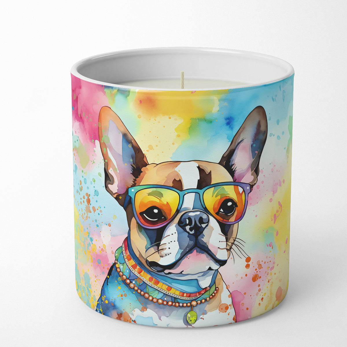 Buy this Boston Terrier Hippie Dawg Decorative Soy Candle