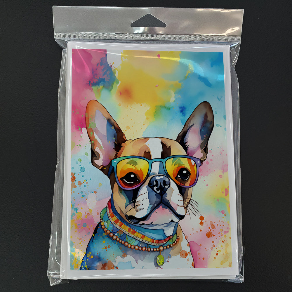 Boston Terrier Hippie Dawg Greeting Cards Pack of 8