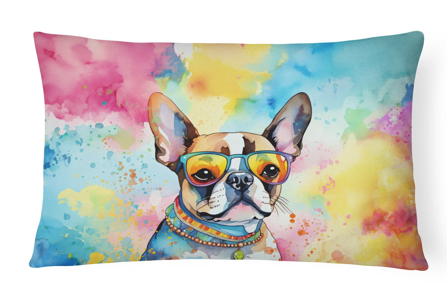 Buy this Boston Terrier Hippie Dawg Fabric Decorative Pillow