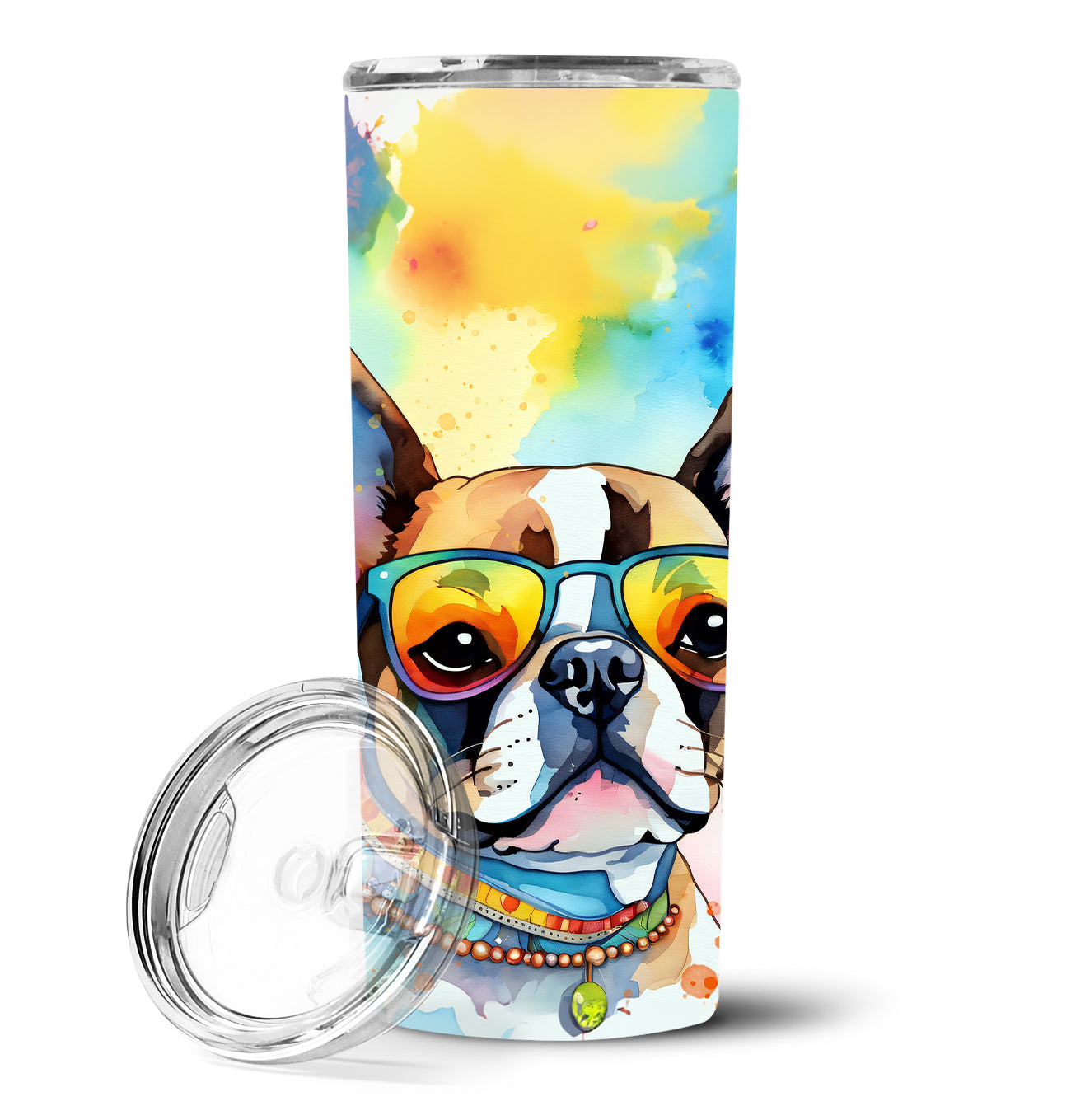 Buy this Boston Terrier Hippie Dawg Stainless Steel Skinny Tumbler