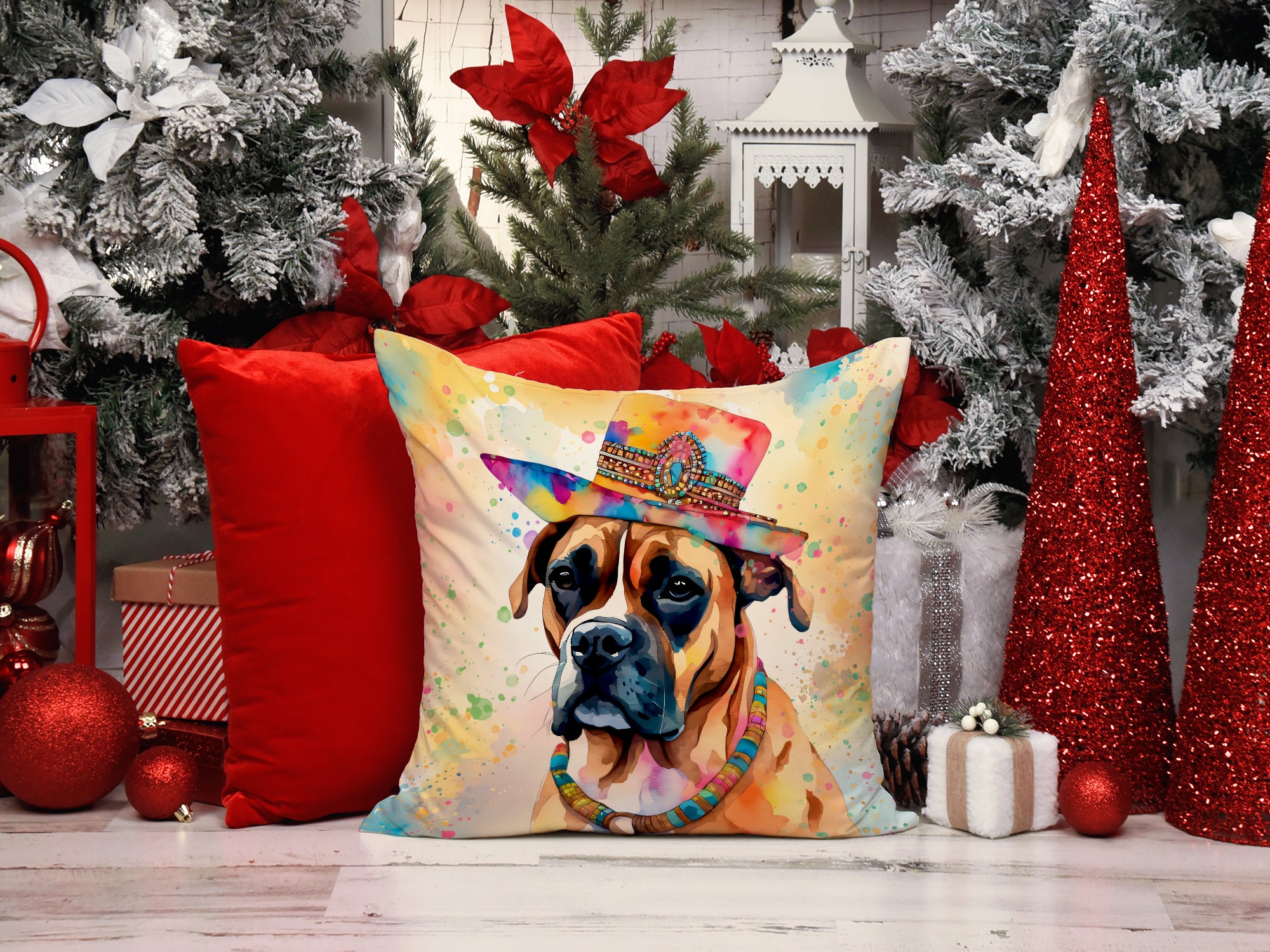 Boxer Hippie Dawg Fabric Decorative Pillow  the-store.com.