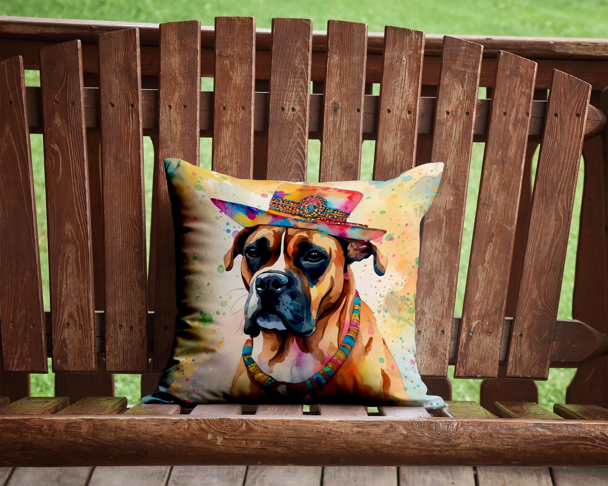 Boxer Hippie Dawg Fabric Decorative Pillow