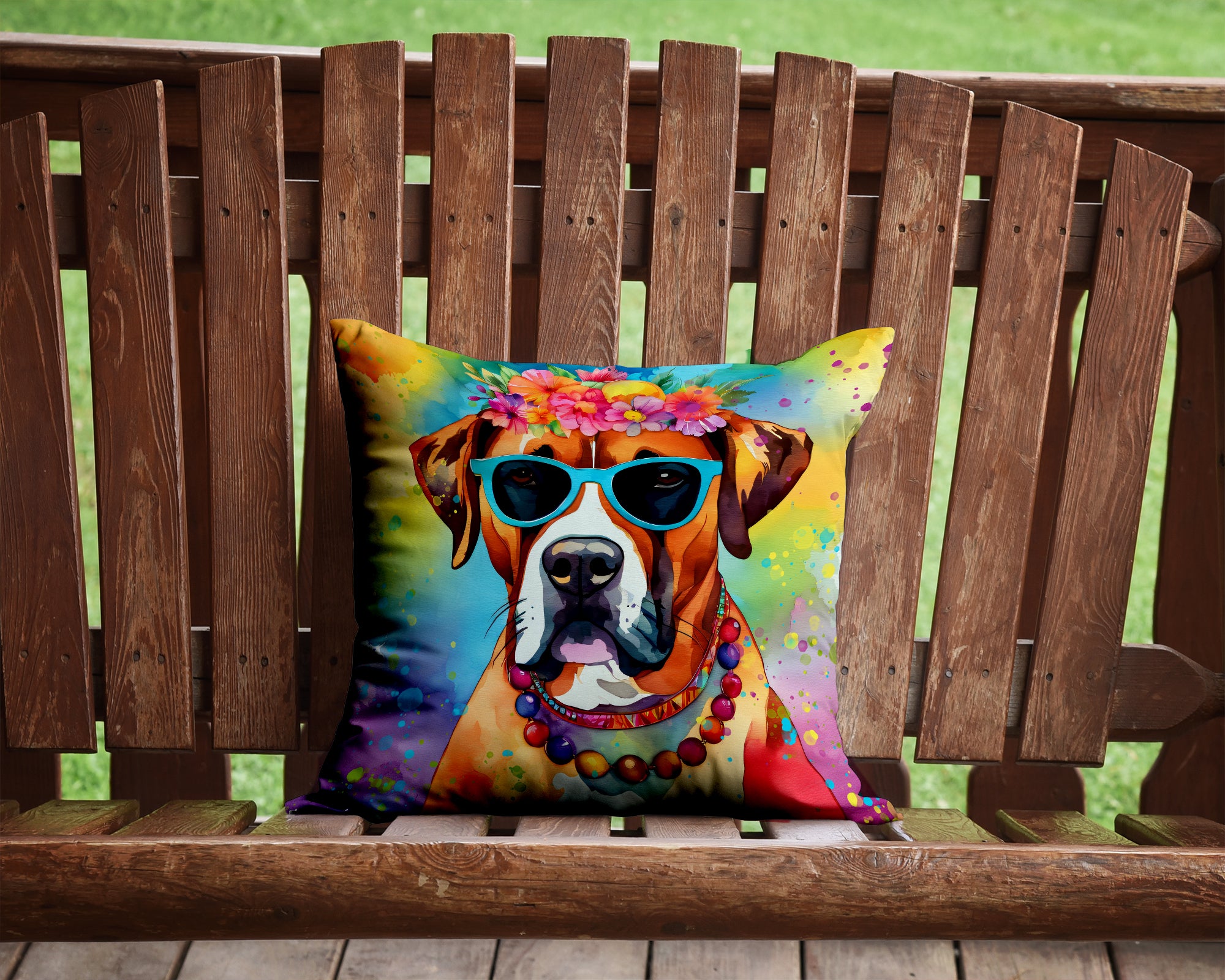 Boxer Hippie Dawg Fabric Decorative Pillow