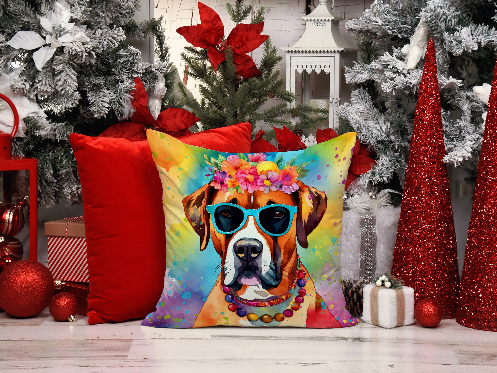 Boxer Hippie Dawg Fabric Decorative Pillow