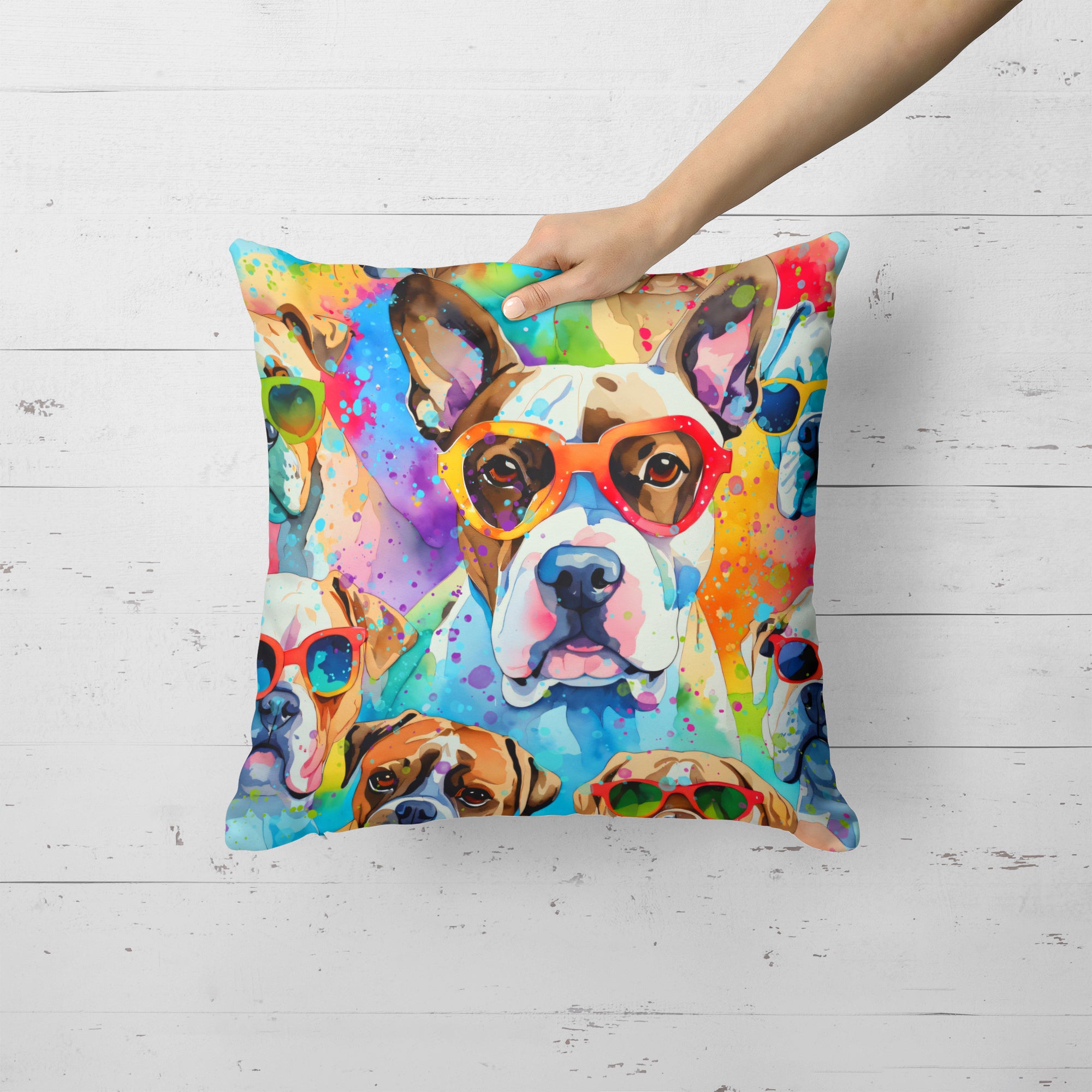 Boxer Hippie Dawg Fabric Decorative Pillow