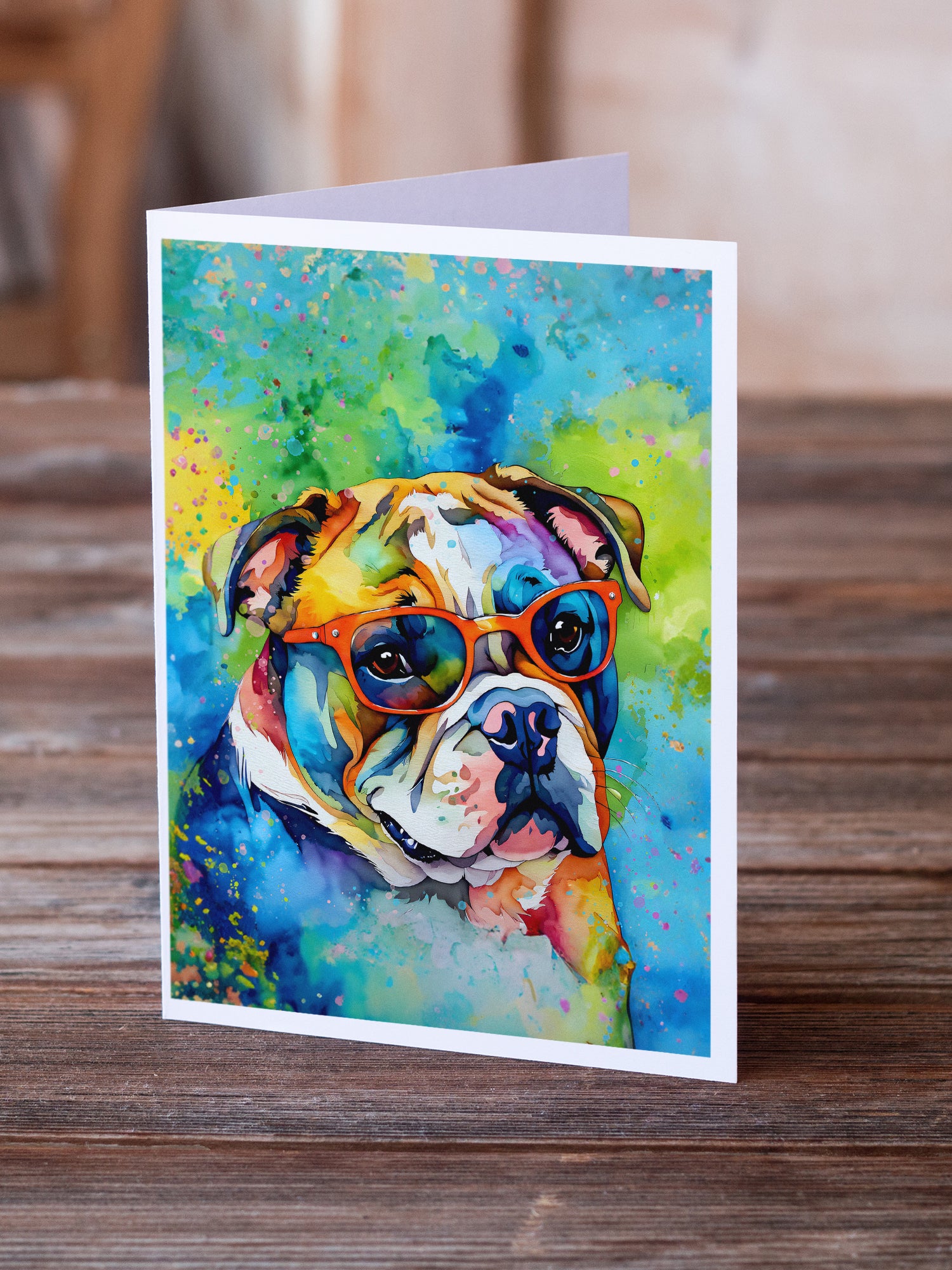 English Bulldog Hippie Dawg Greeting Cards Pack of 8