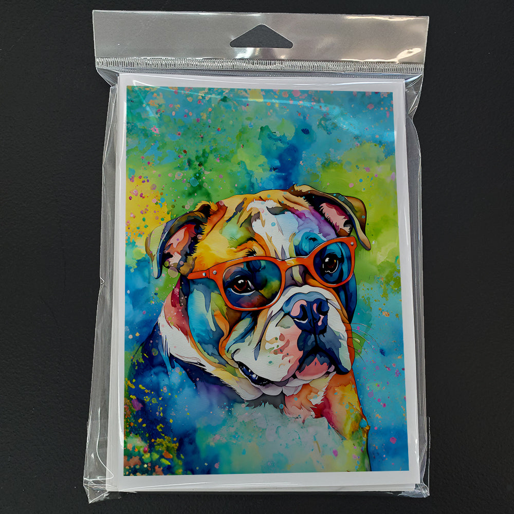 English Bulldog Hippie Dawg Greeting Cards Pack of 8