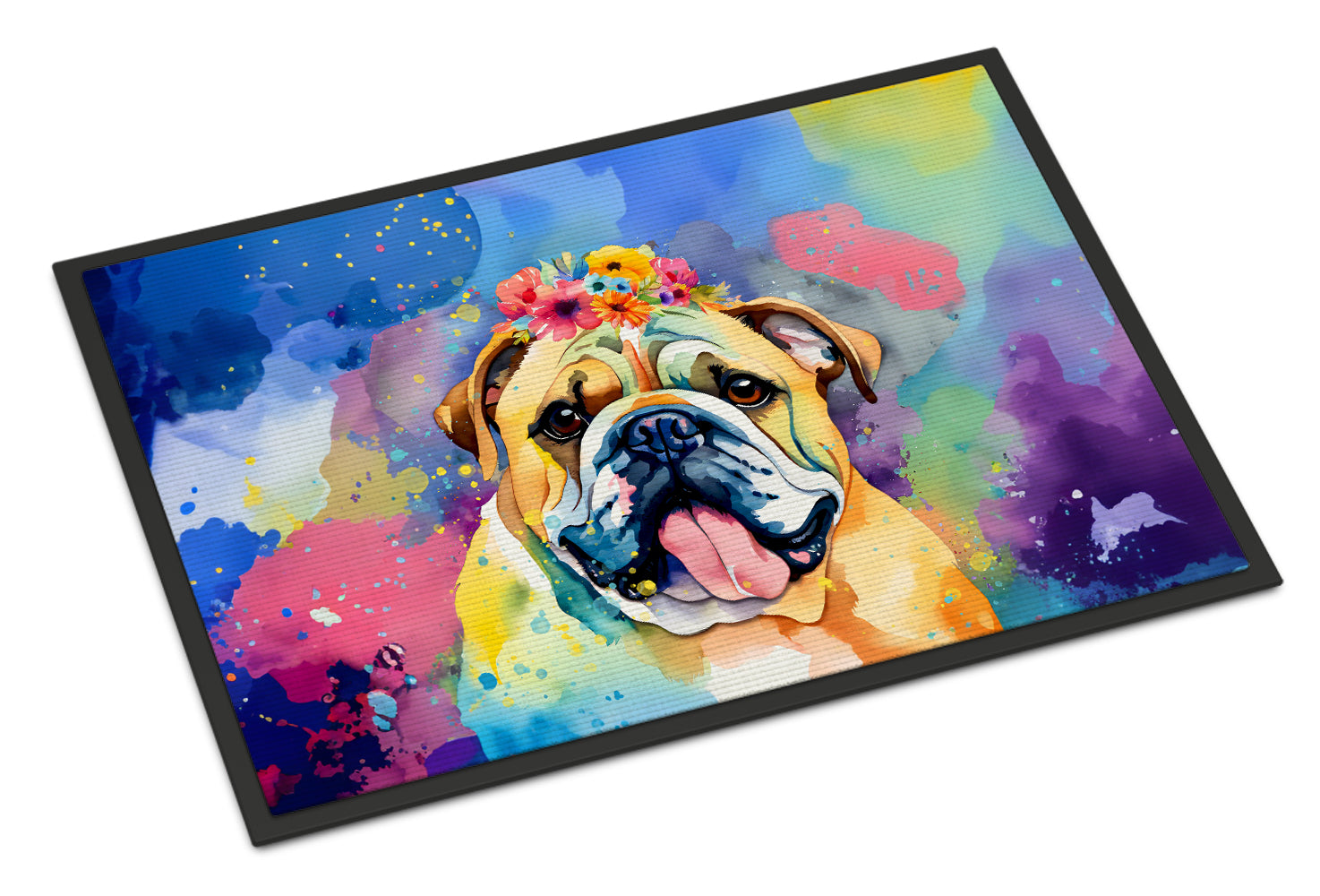 Buy this English Bulldog Hippie Dawg Indoor or Outdoor Mat 24x36