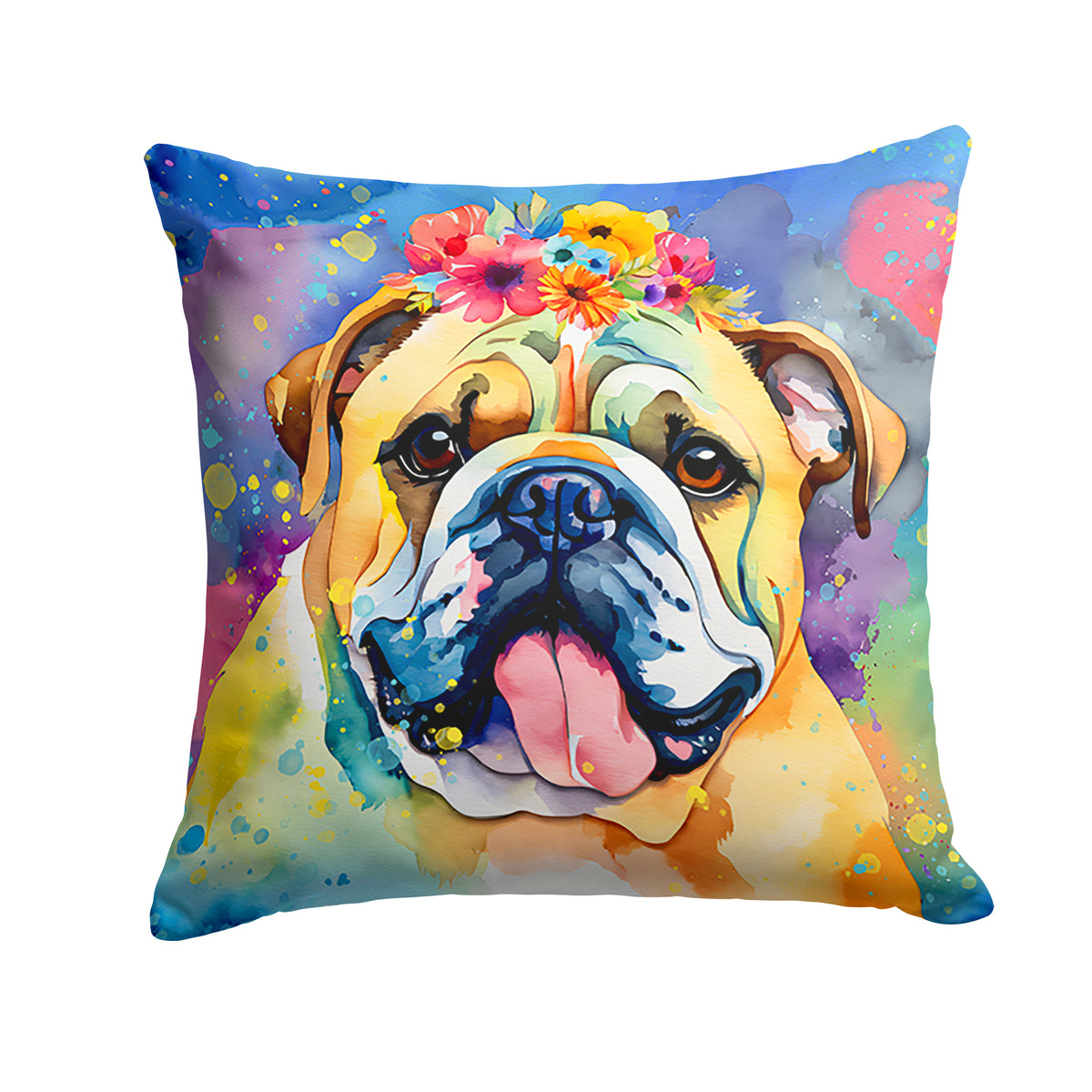 Buy this English Bulldog Hippie Dawg Fabric Decorative Pillow