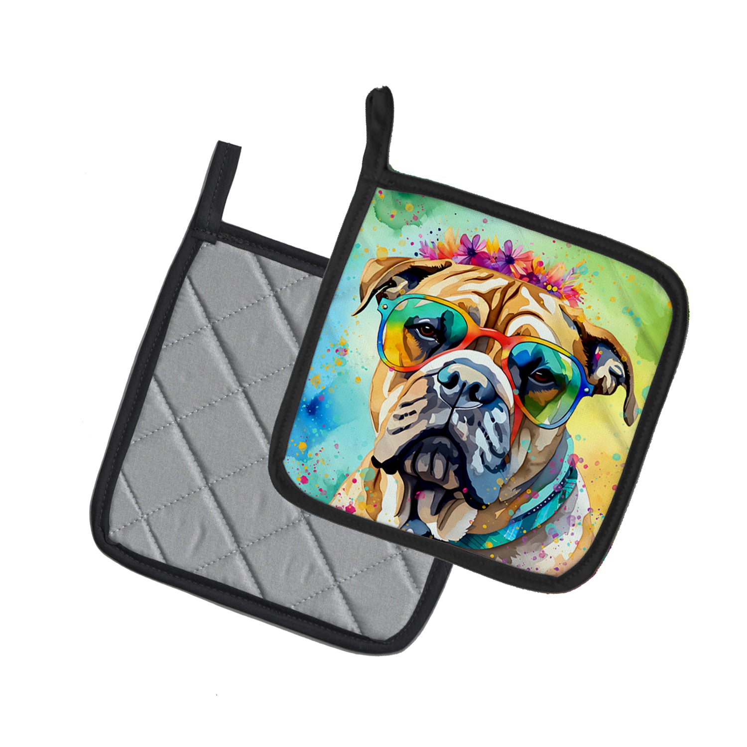 Bullmastiff Hippie Dawg Pair of Pot Holders