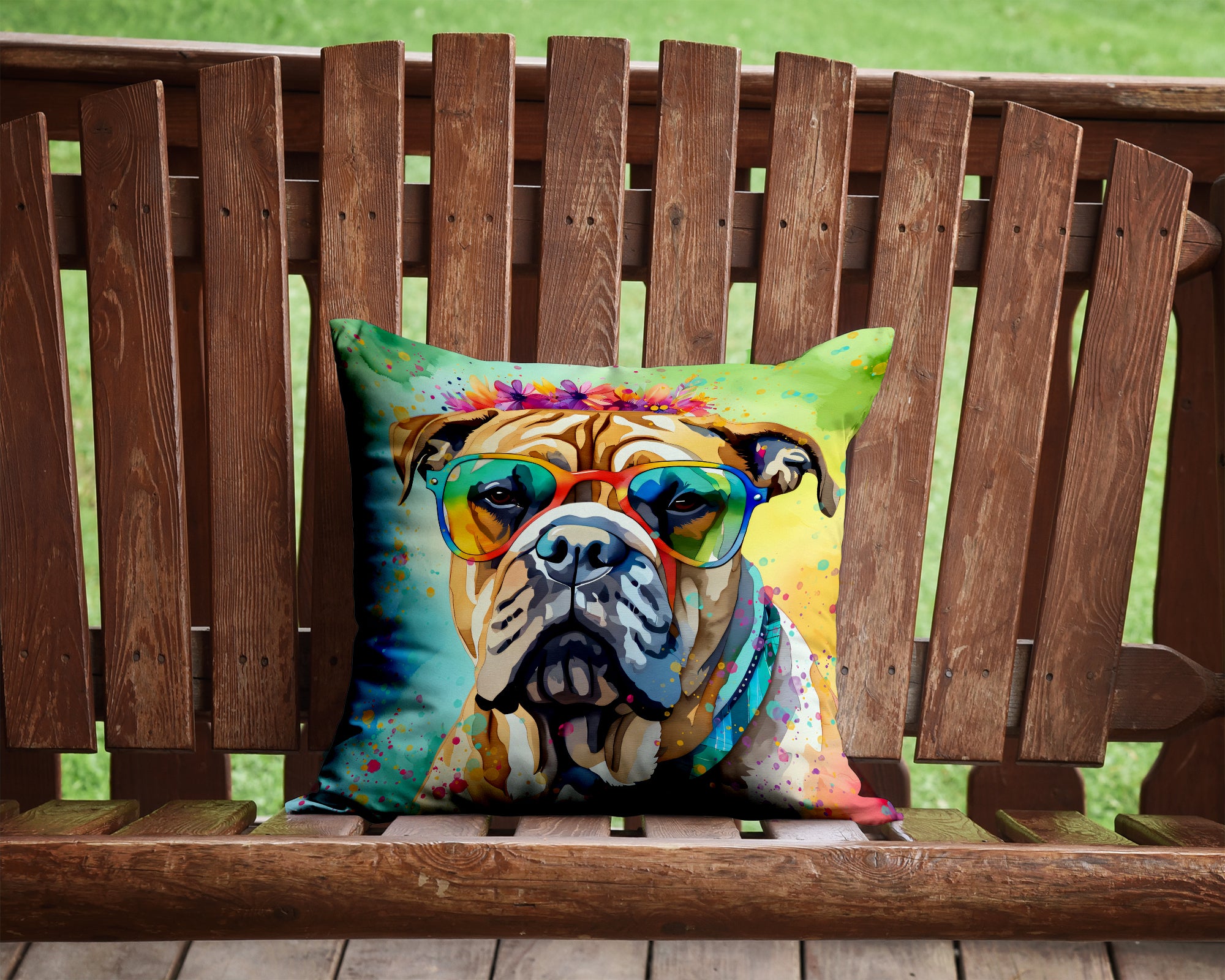 Bullmastiff Hippie Dawg Fabric Decorative Pillow