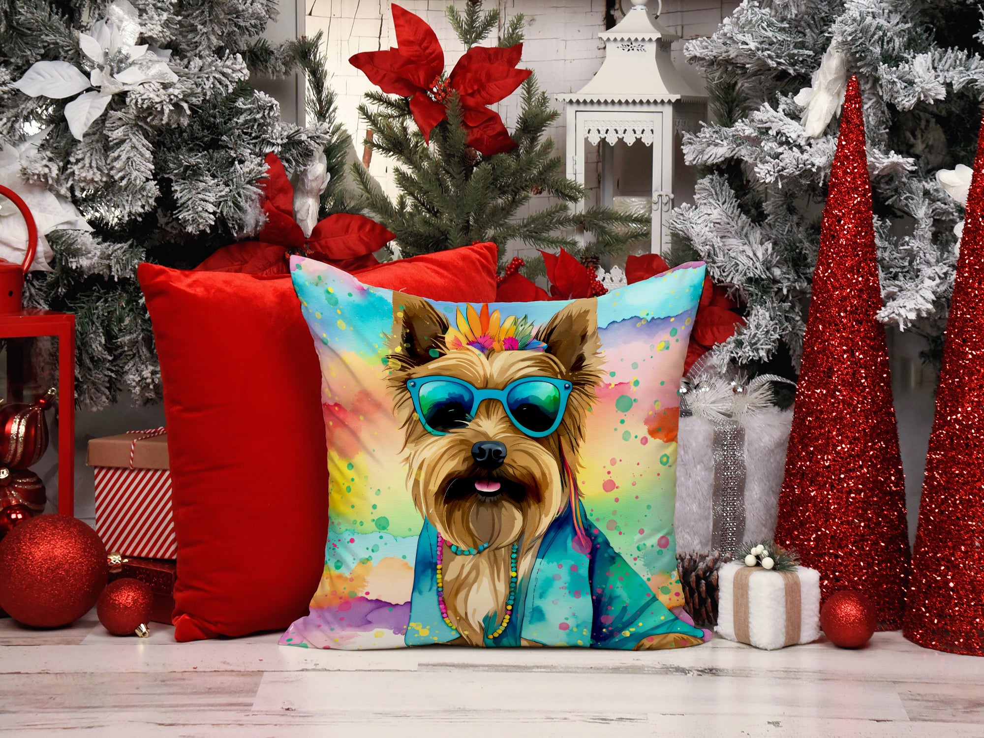 Cairn Terrier Hippie Dawg Fabric Decorative Pillow  the-store.com.