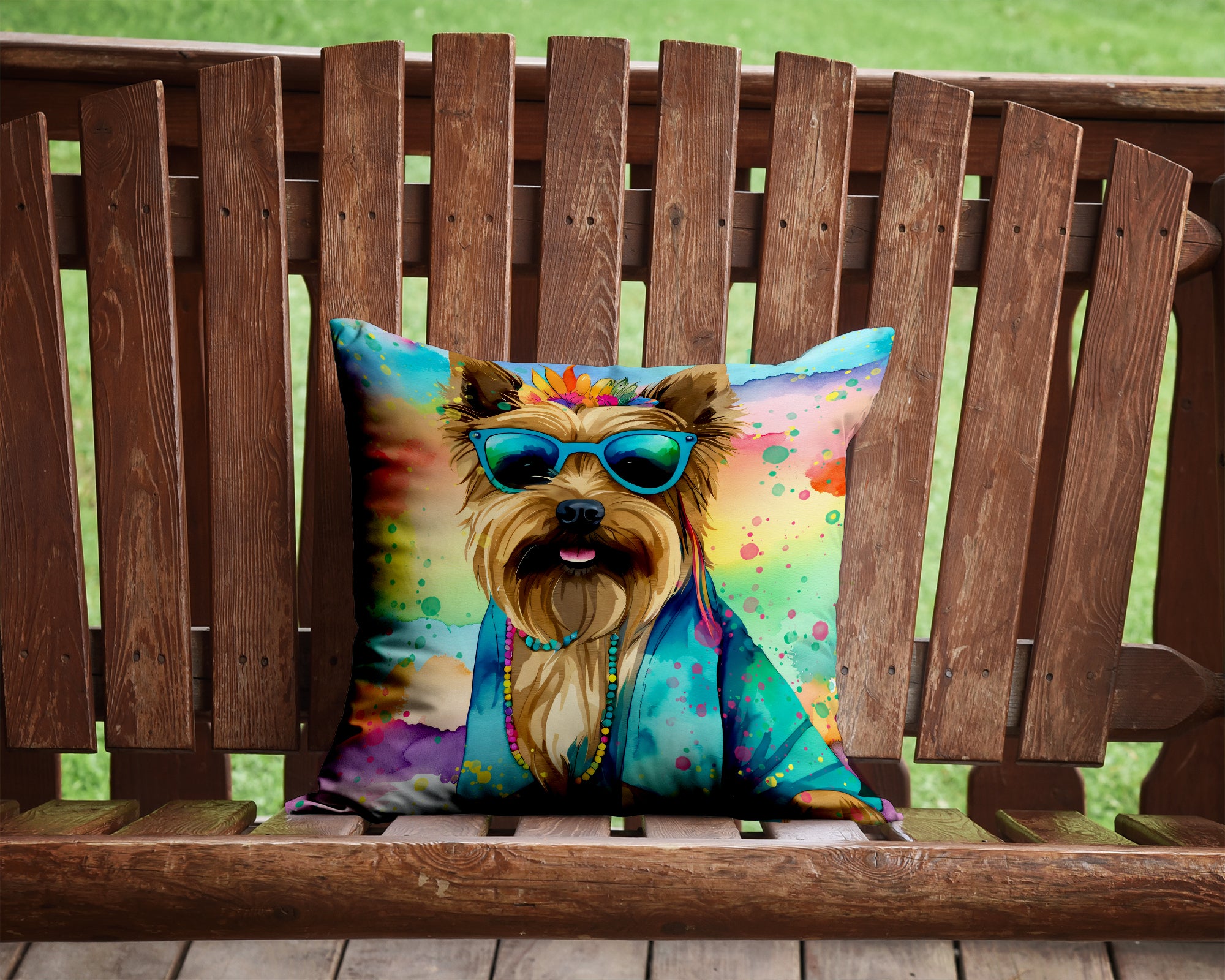Cairn Terrier Hippie Dawg Fabric Decorative Pillow  the-store.com.
