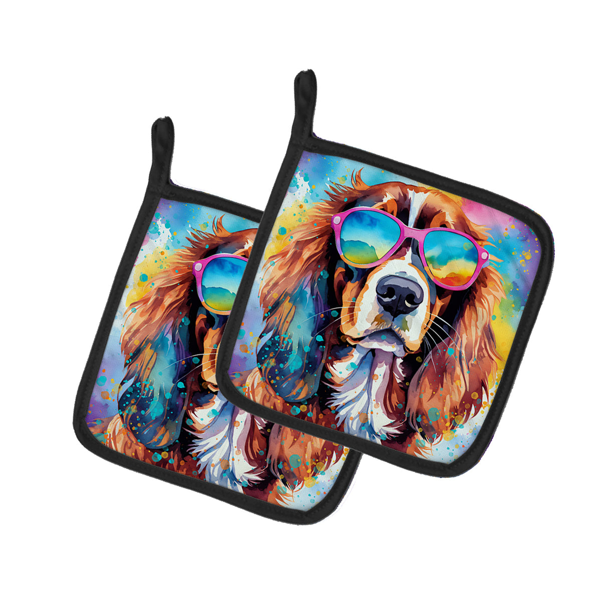 Buy this Cavalier Spaniel Hippie Dawg Pair of Pot Holders