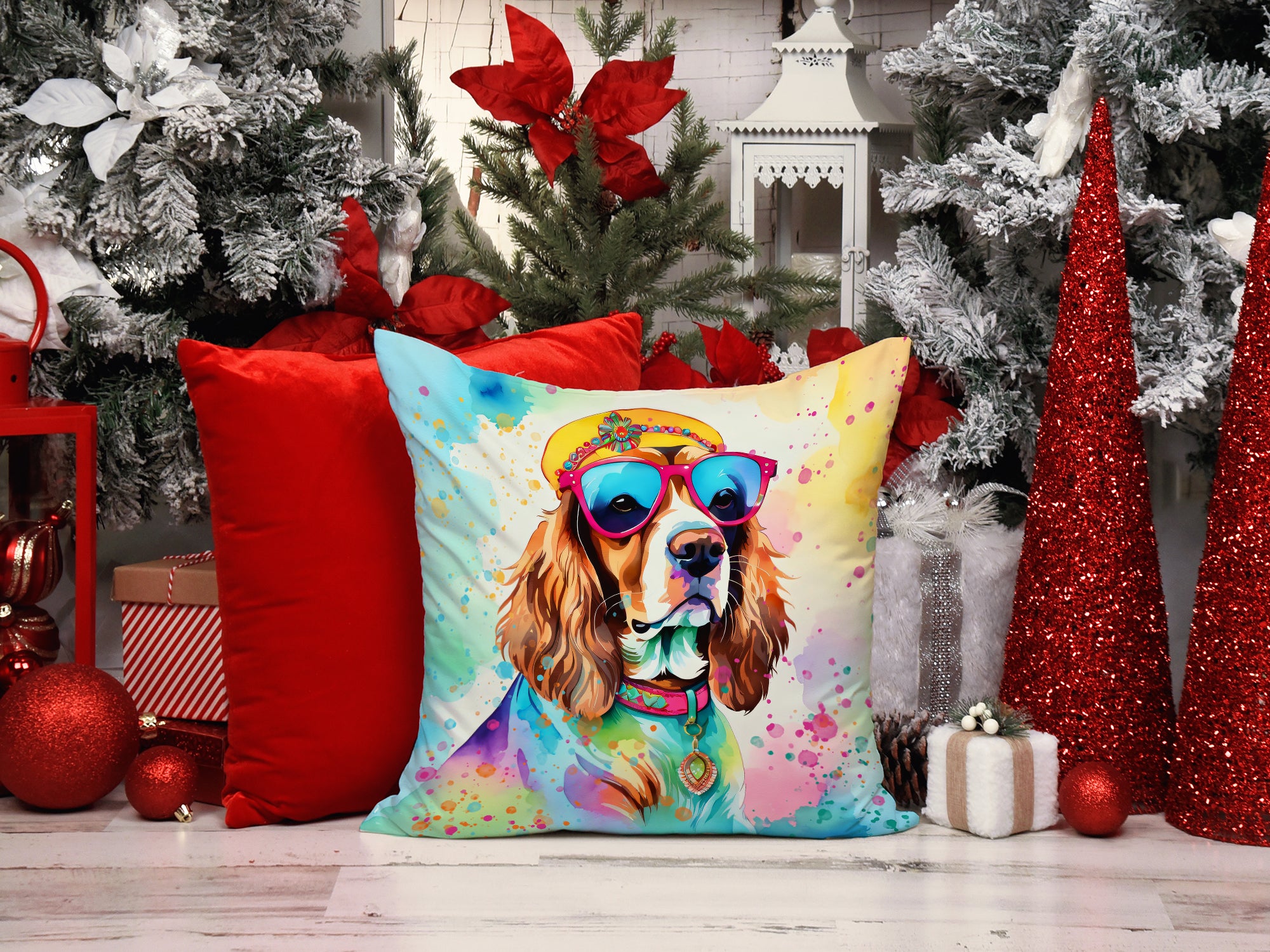 Cavalier Spaniel Hippie Dawg Fabric Decorative Pillow