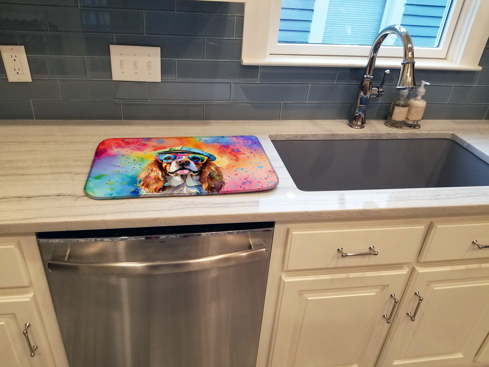 Cavalier Spaniel Hippie Dawg Dish Drying Mat