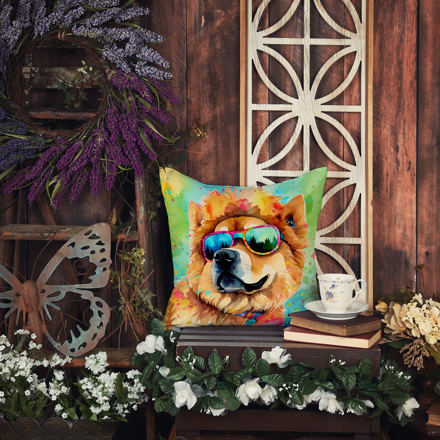 Chow Chow Hippie Dawg Fabric Decorative Pillow