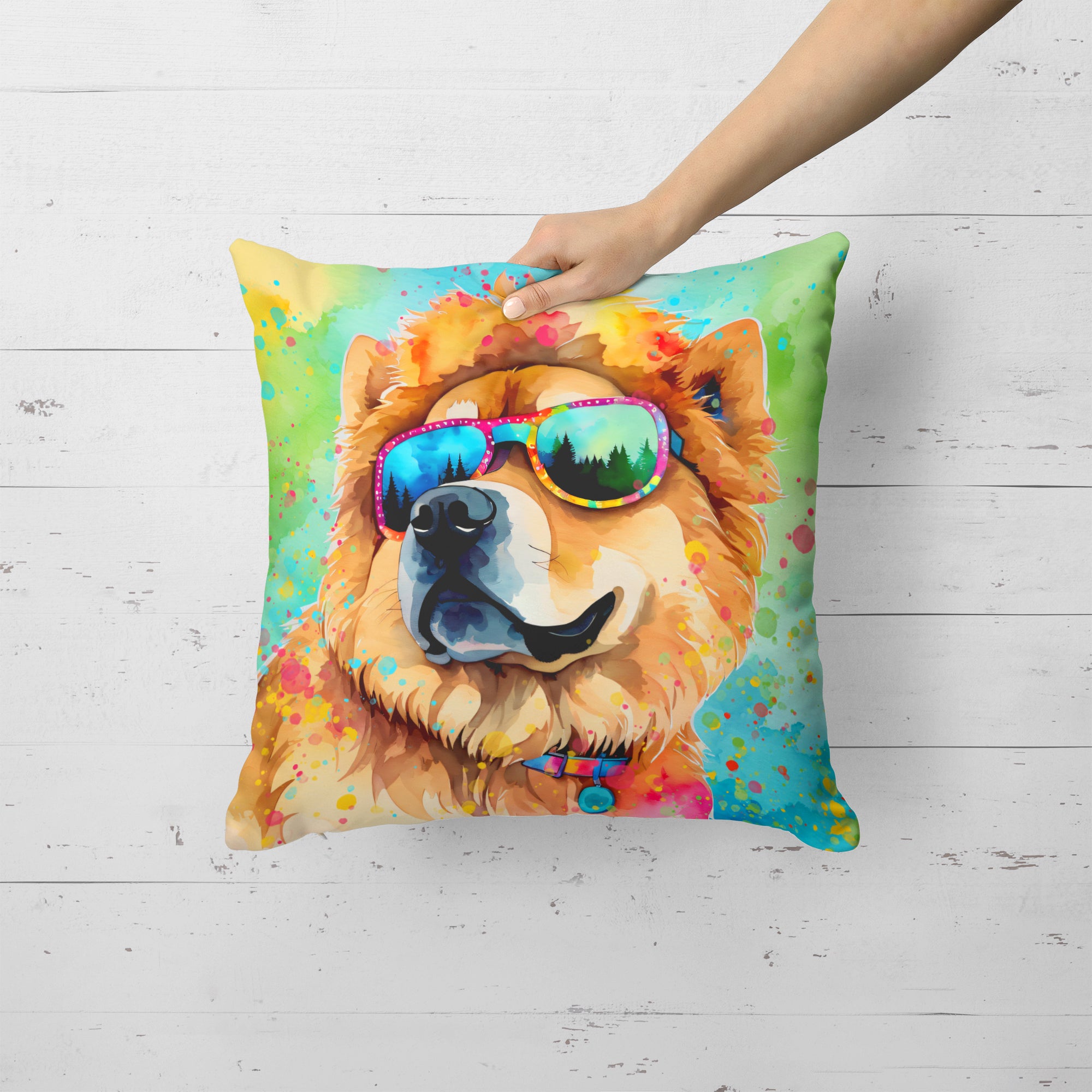 Chow Chow Hippie Dawg Fabric Decorative Pillow  the-store.com.