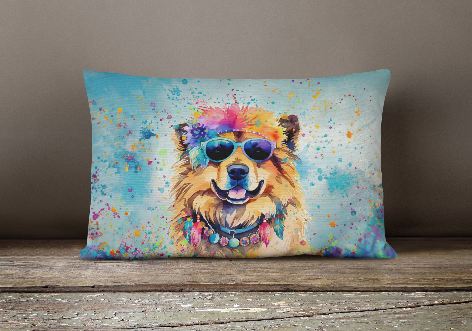 Chow Chow Hippie Dawg Fabric Decorative Pillow  the-store.com.