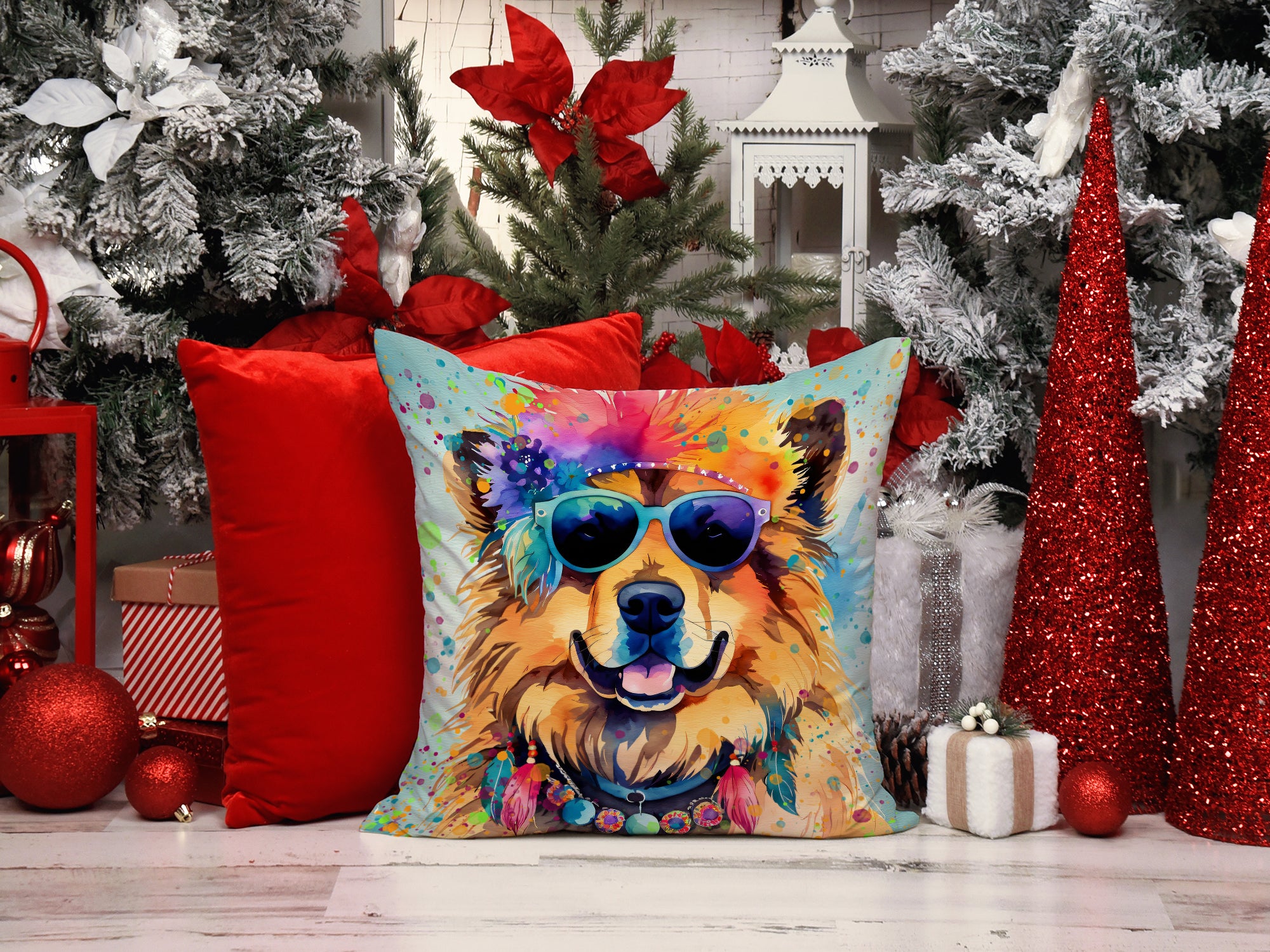 Chow Chow Hippie Dawg Fabric Decorative Pillow  the-store.com.