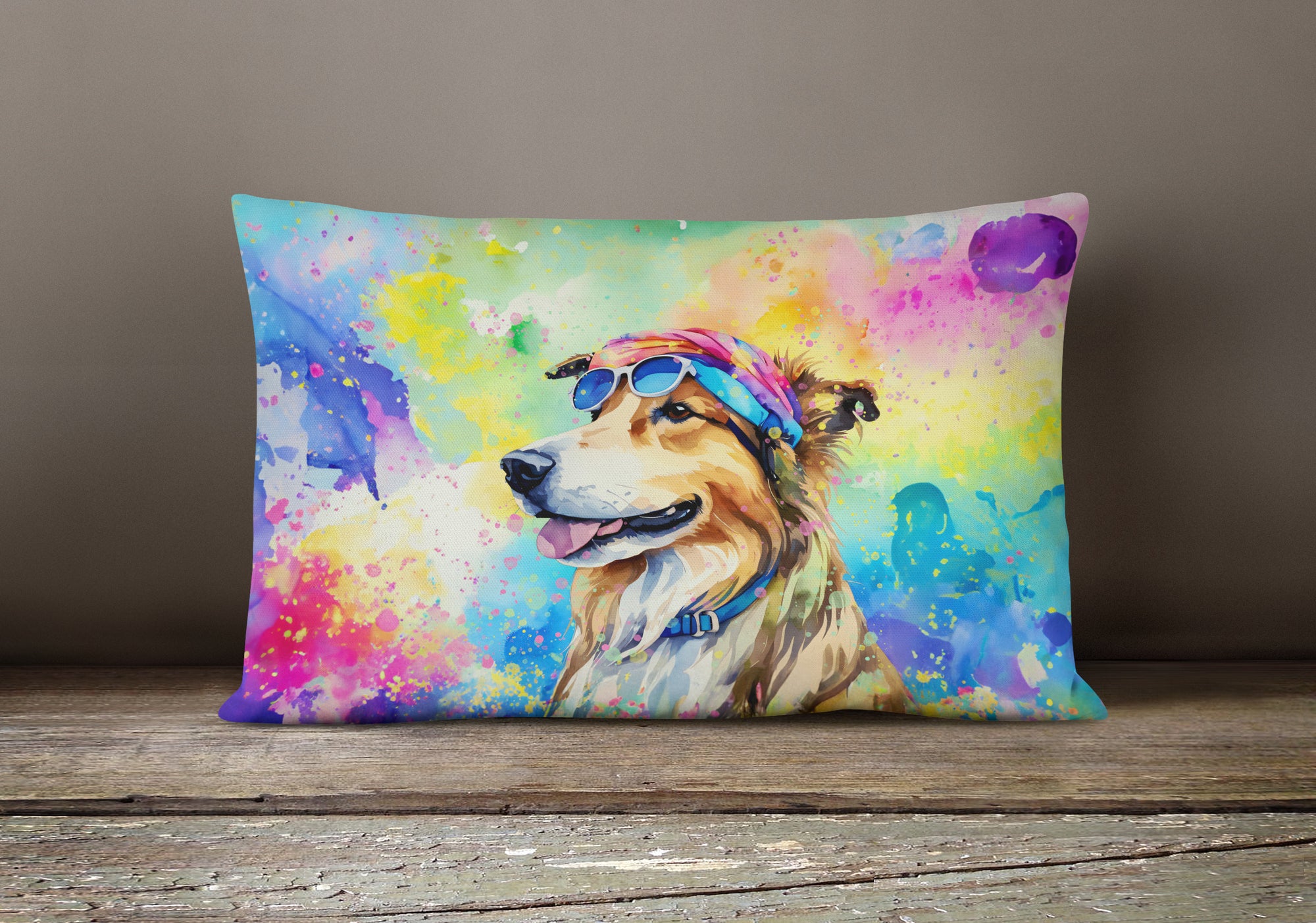 Collie Hippie Dawg Fabric Decorative Pillow