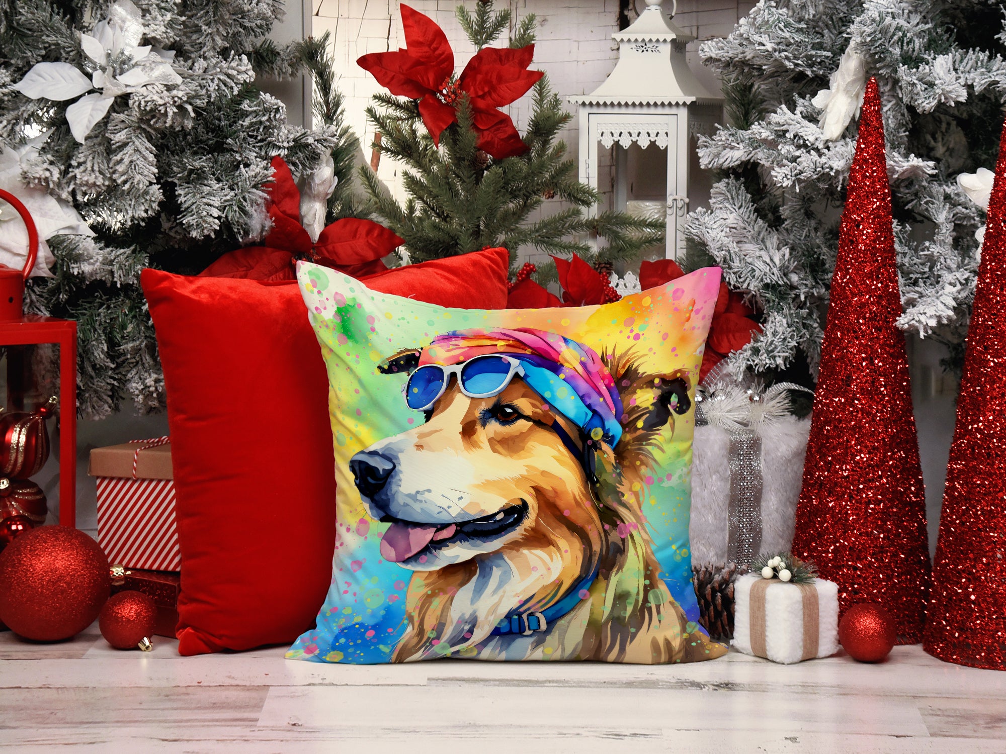 Collie Hippie Dawg Fabric Decorative Pillow  the-store.com.