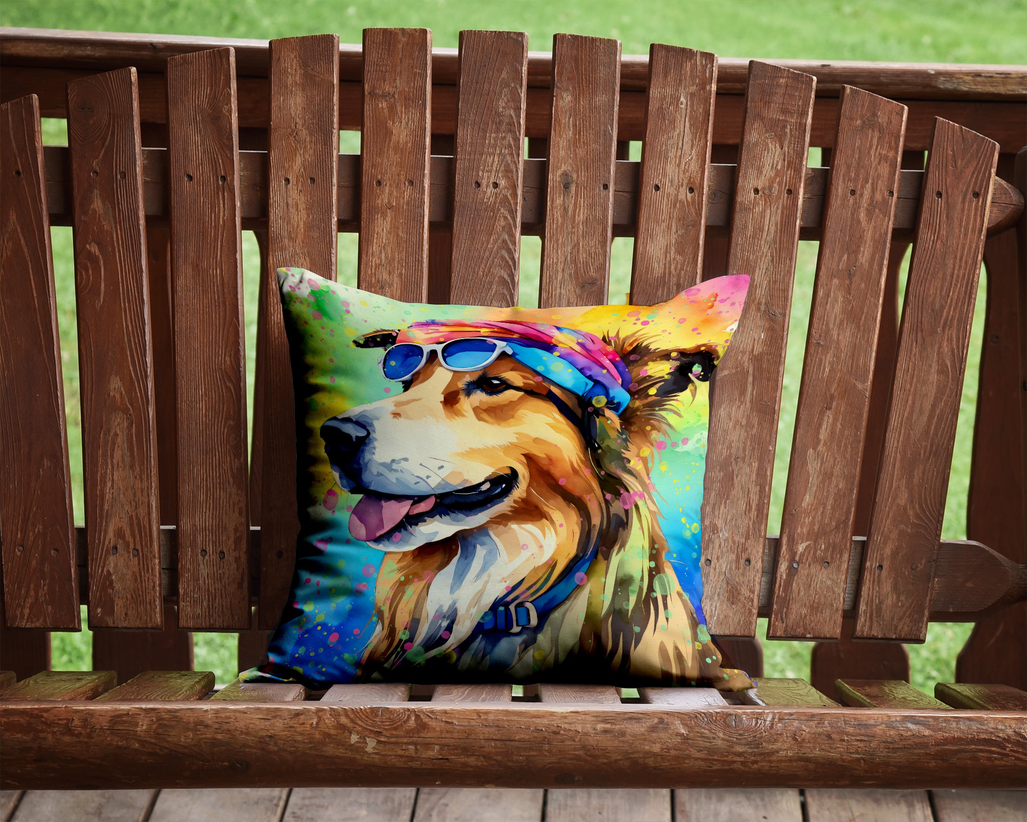 Collie Hippie Dawg Fabric Decorative Pillow