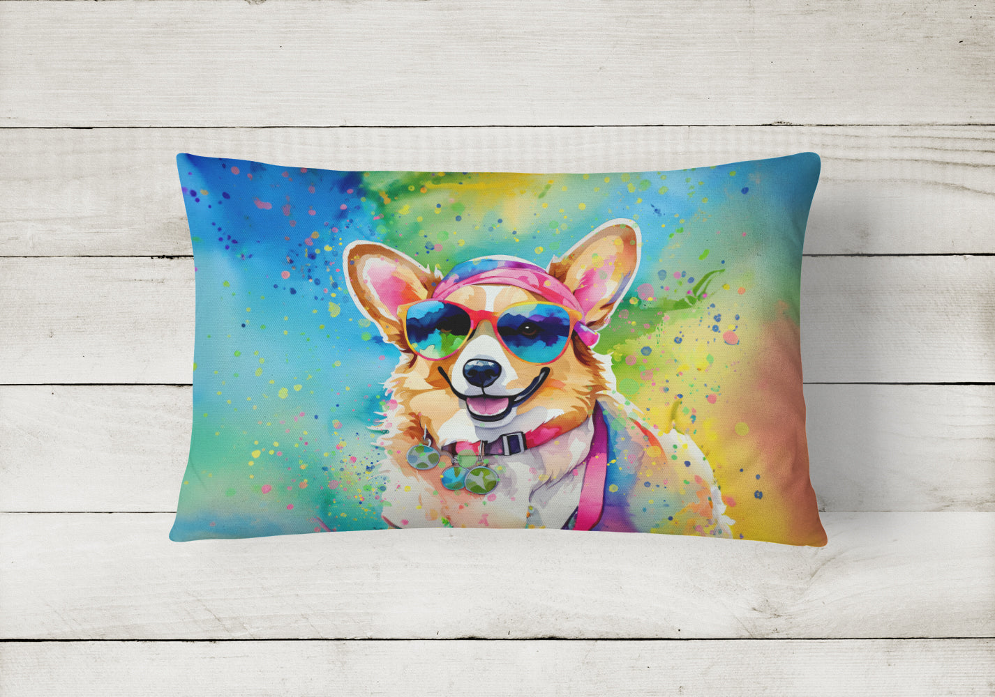 Corgi Hippie Dawg Fabric Decorative Pillow