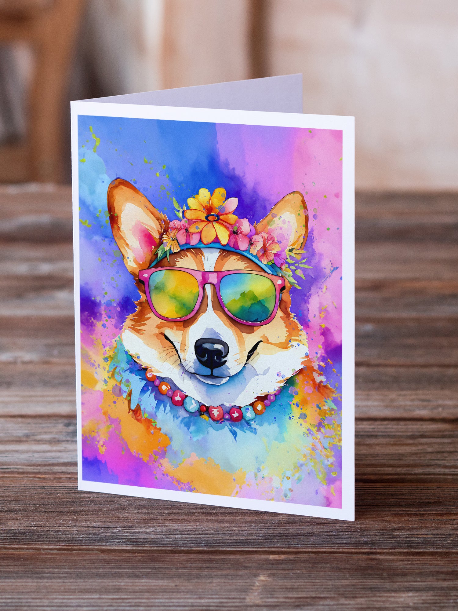 Corgi Hippie Dawg Greeting Cards Pack of 8