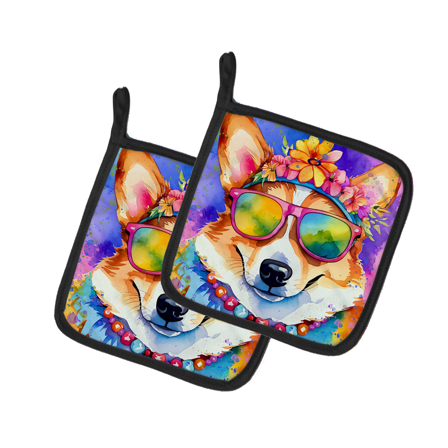 Buy this Corgi Hippie Dawg Pair of Pot Holders