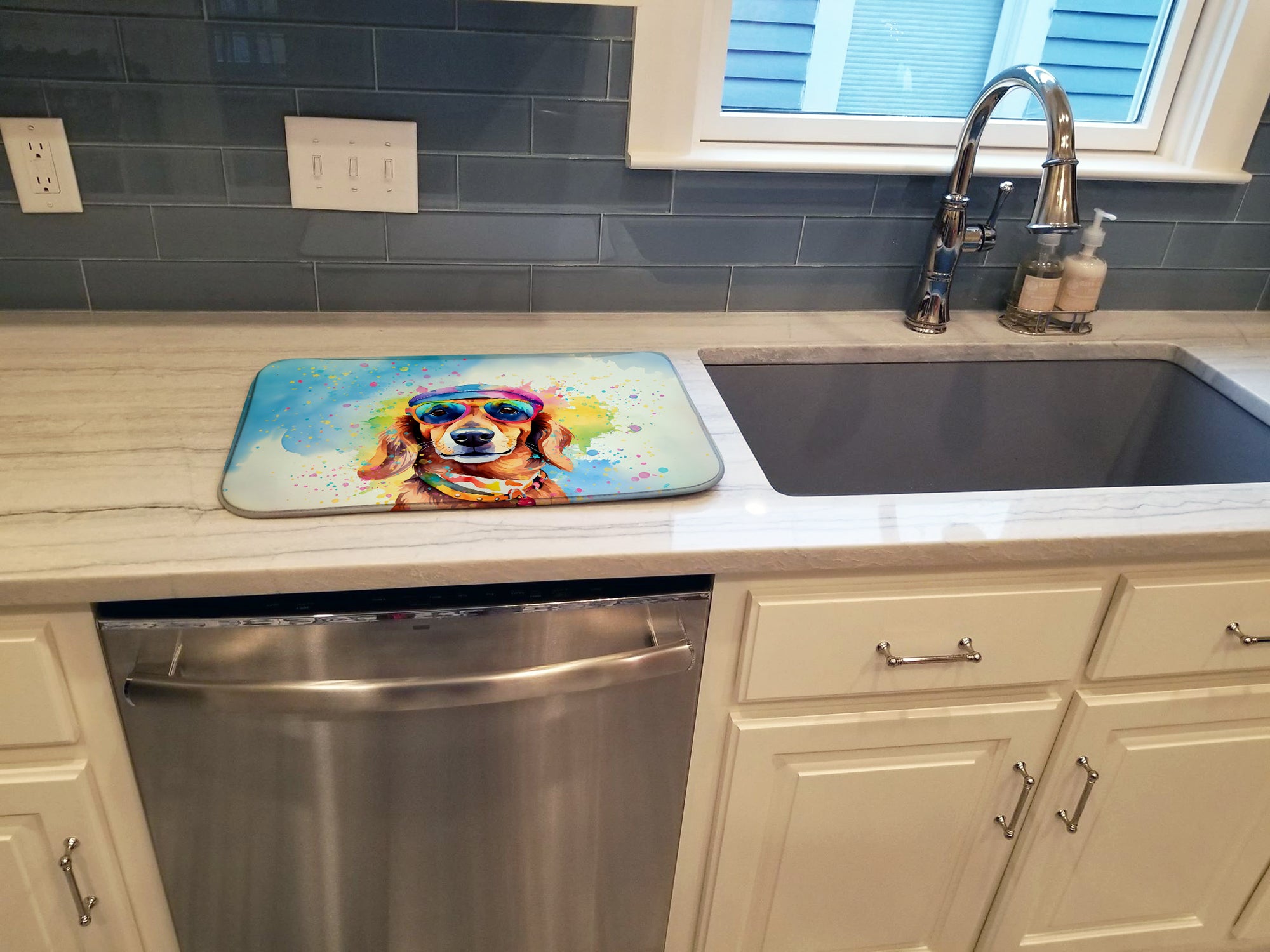 Dachshund Hippie Dawg Dish Drying Mat