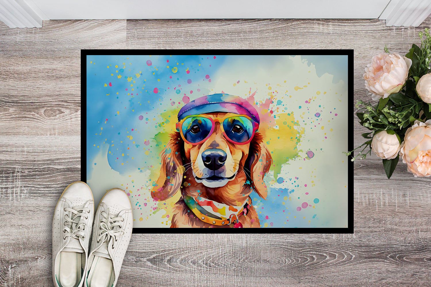 Dachshund Hippie Dawg Indoor or Outdoor Mat 24x36