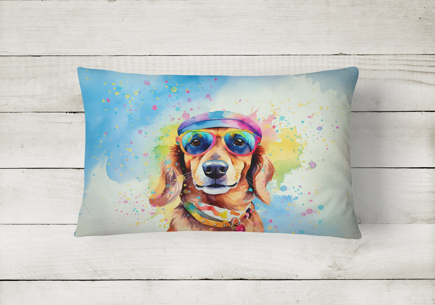 Buy this Dachshund Hippie Dawg Fabric Decorative Pillow