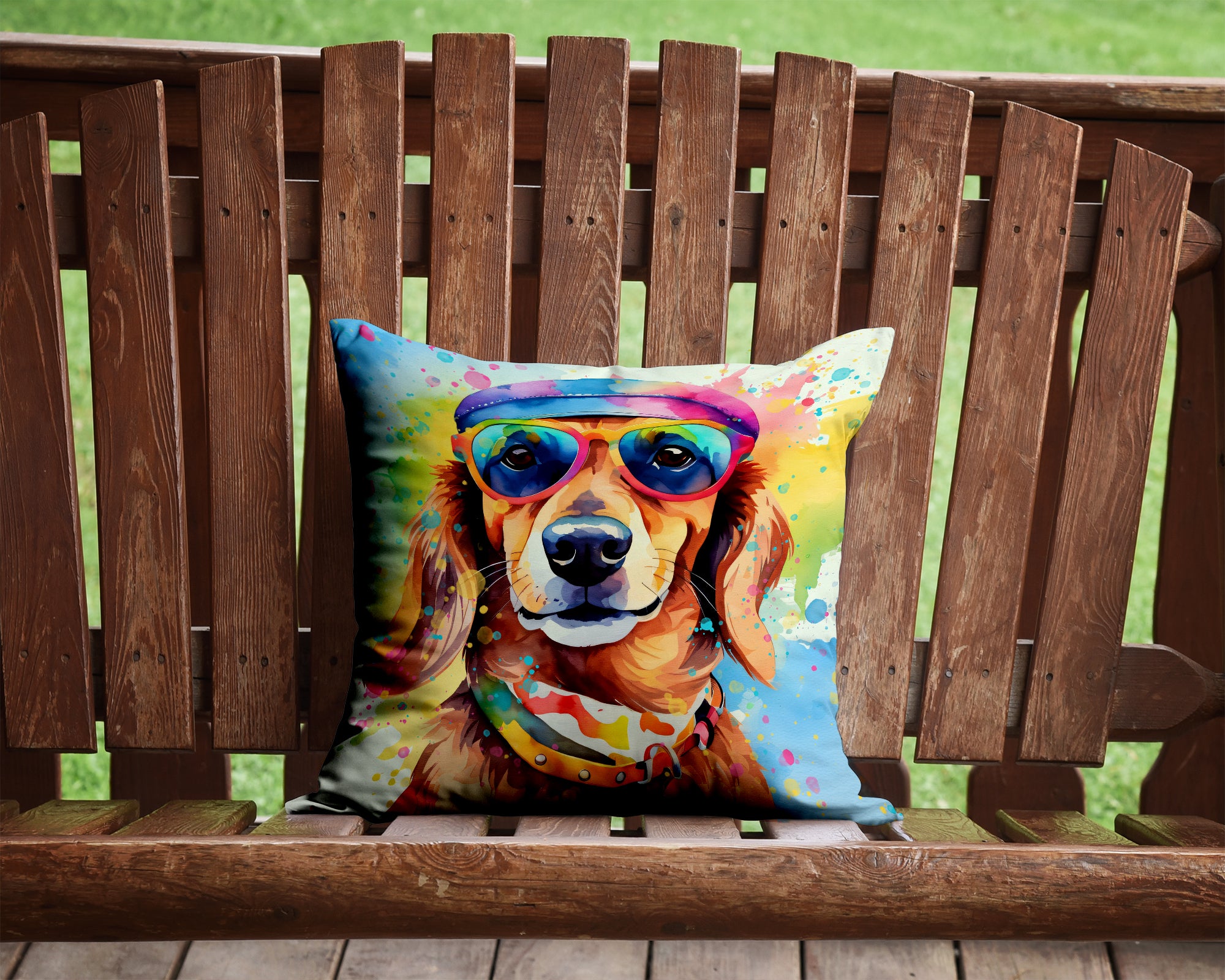 Dachshund Hippie Dawg Fabric Decorative Pillow