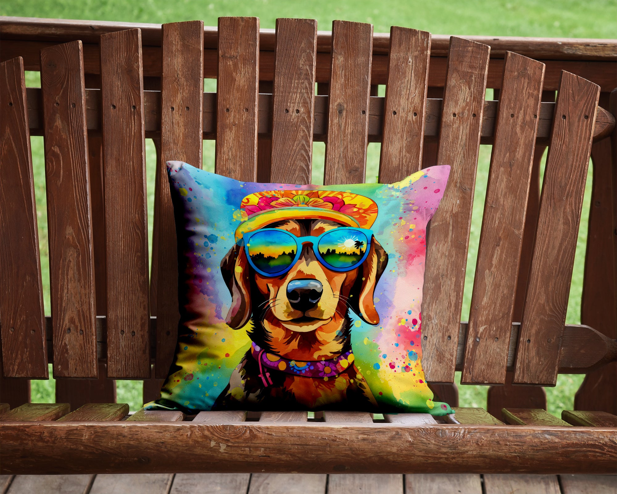 Dachshund Hippie Dawg Fabric Decorative Pillow