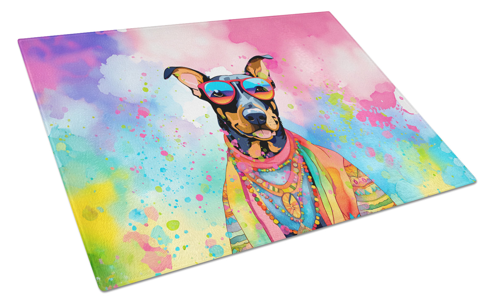 Buy this Doberman Pinscher Hippie Dawg Glass Cutting Board Large