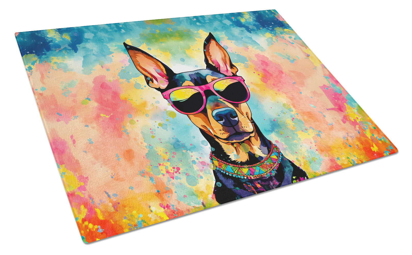 Buy this Doberman Pinscher Hippie Dawg Glass Cutting Board Large