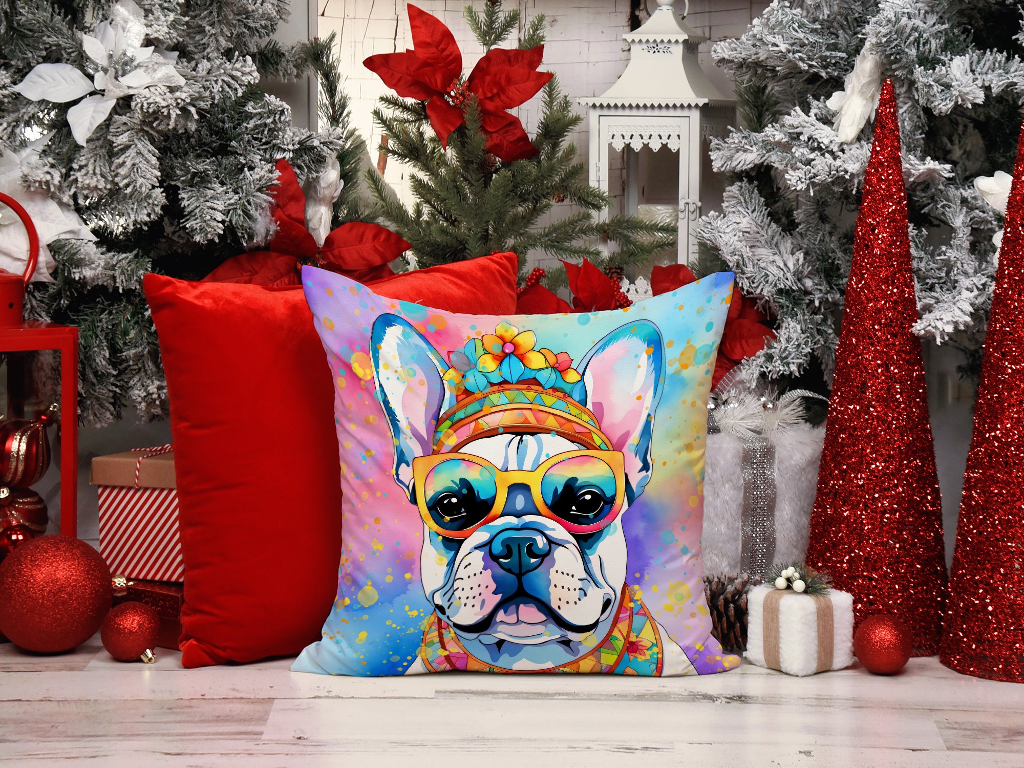 Buy this French Bulldog Hippie Dawg Fabric Decorative Pillow