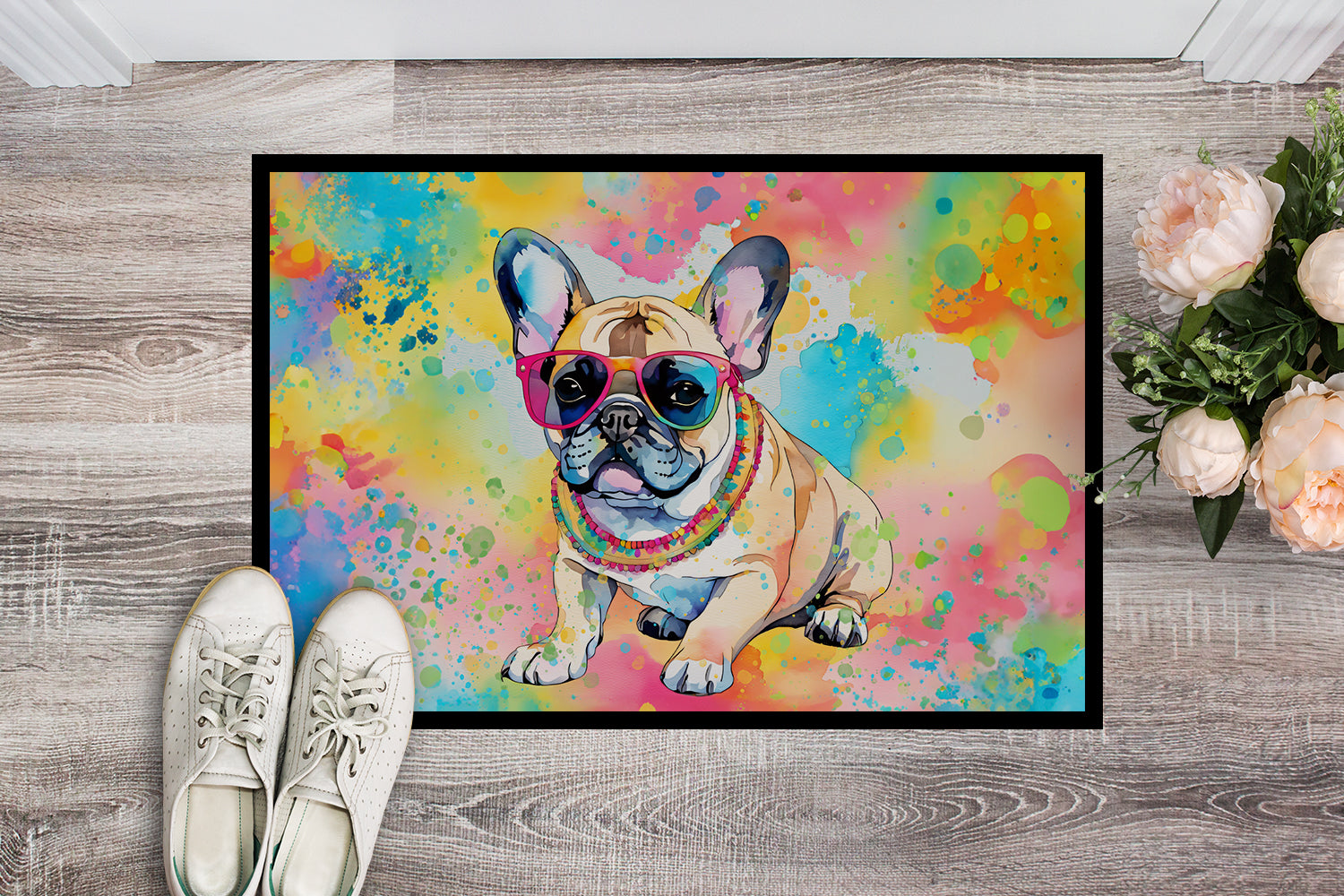 Buy this French Bulldog Hippie Dawg Indoor or Outdoor Mat 24x36