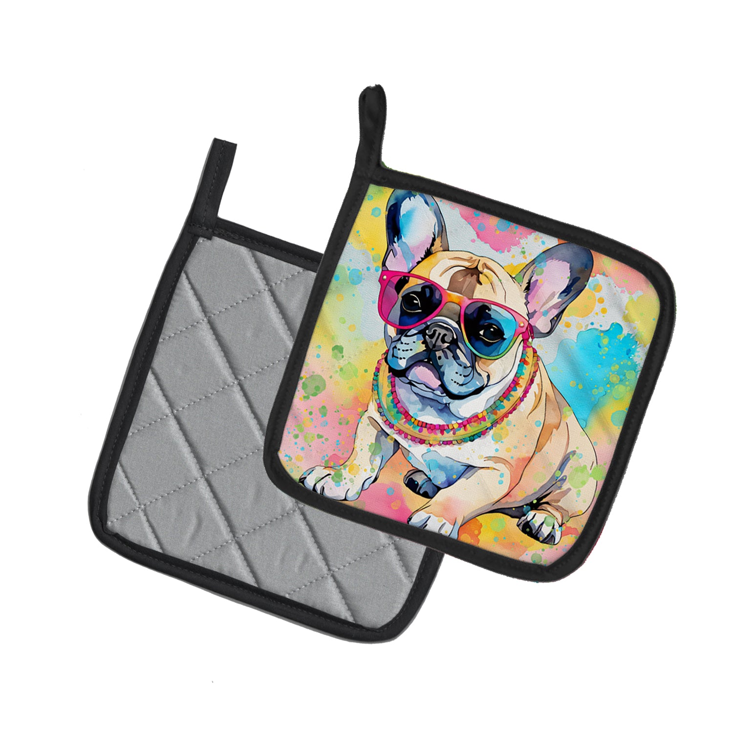 French Bulldog Hippie Dawg Pair of Pot Holders