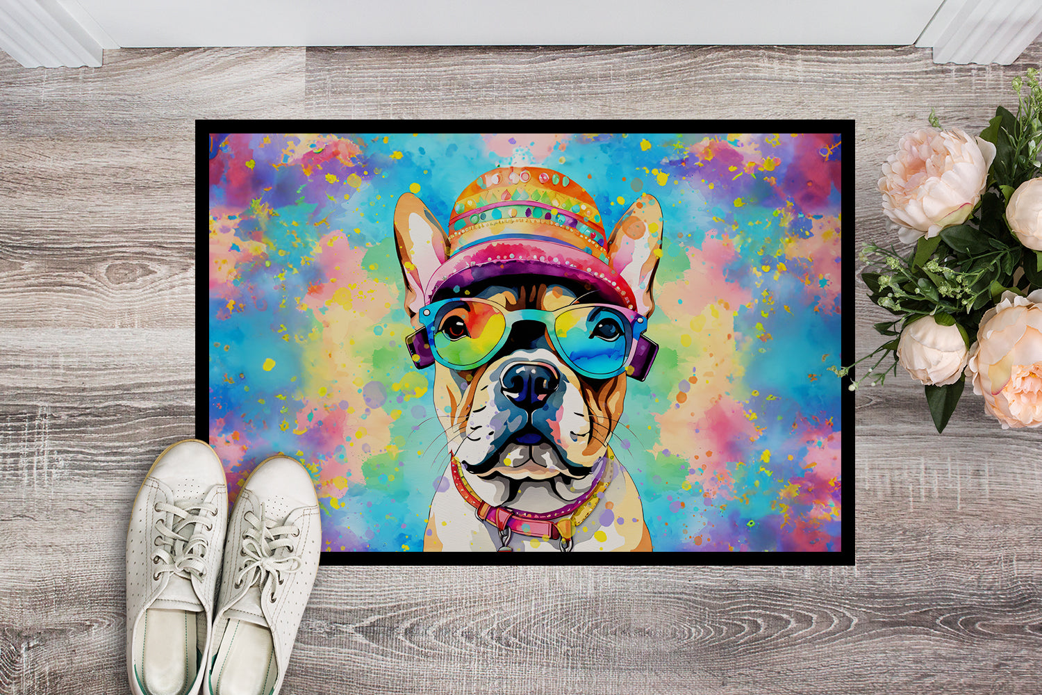 Buy this French Bulldog Hippie Dawg Indoor or Outdoor Mat 24x36