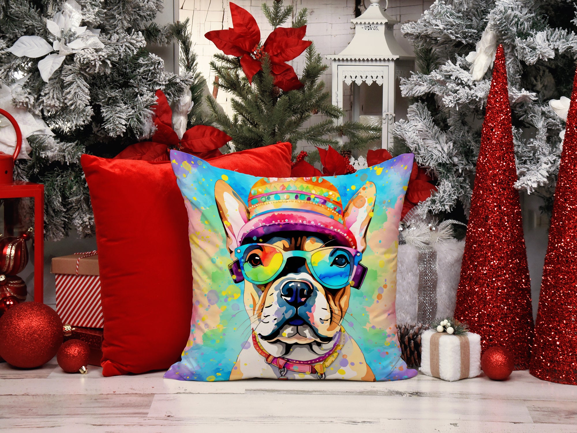 Buy this French Bulldog Hippie Dawg Fabric Decorative Pillow