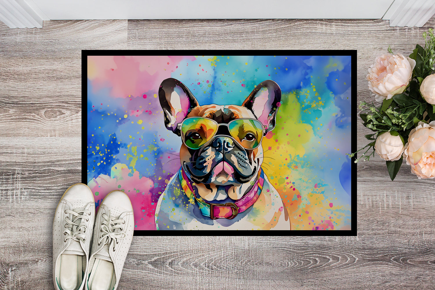 French Bulldog Hippie Dawg Indoor or Outdoor Mat 24x36