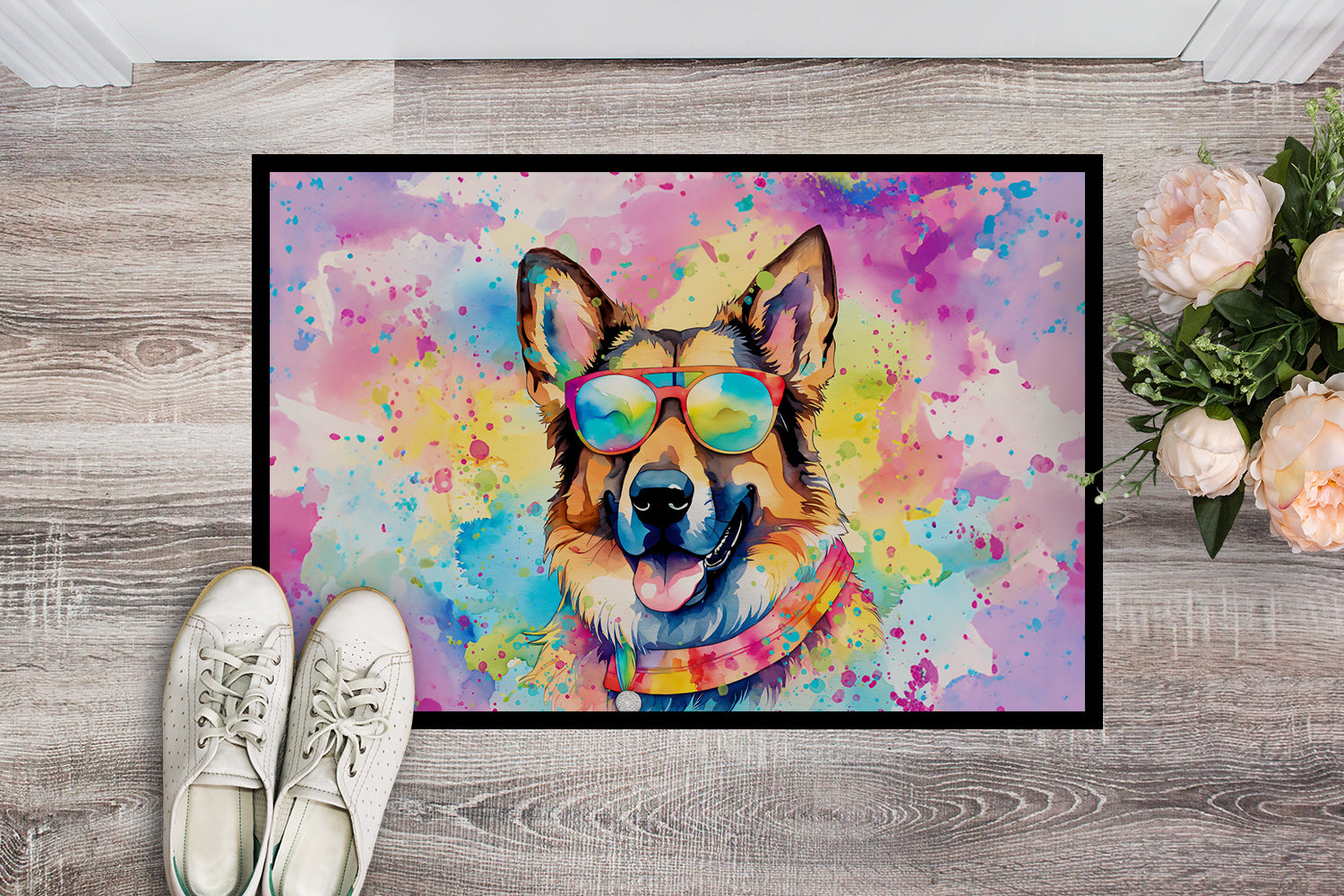 German Shepherd Hippie Dawg Indoor or Outdoor Mat 24x36