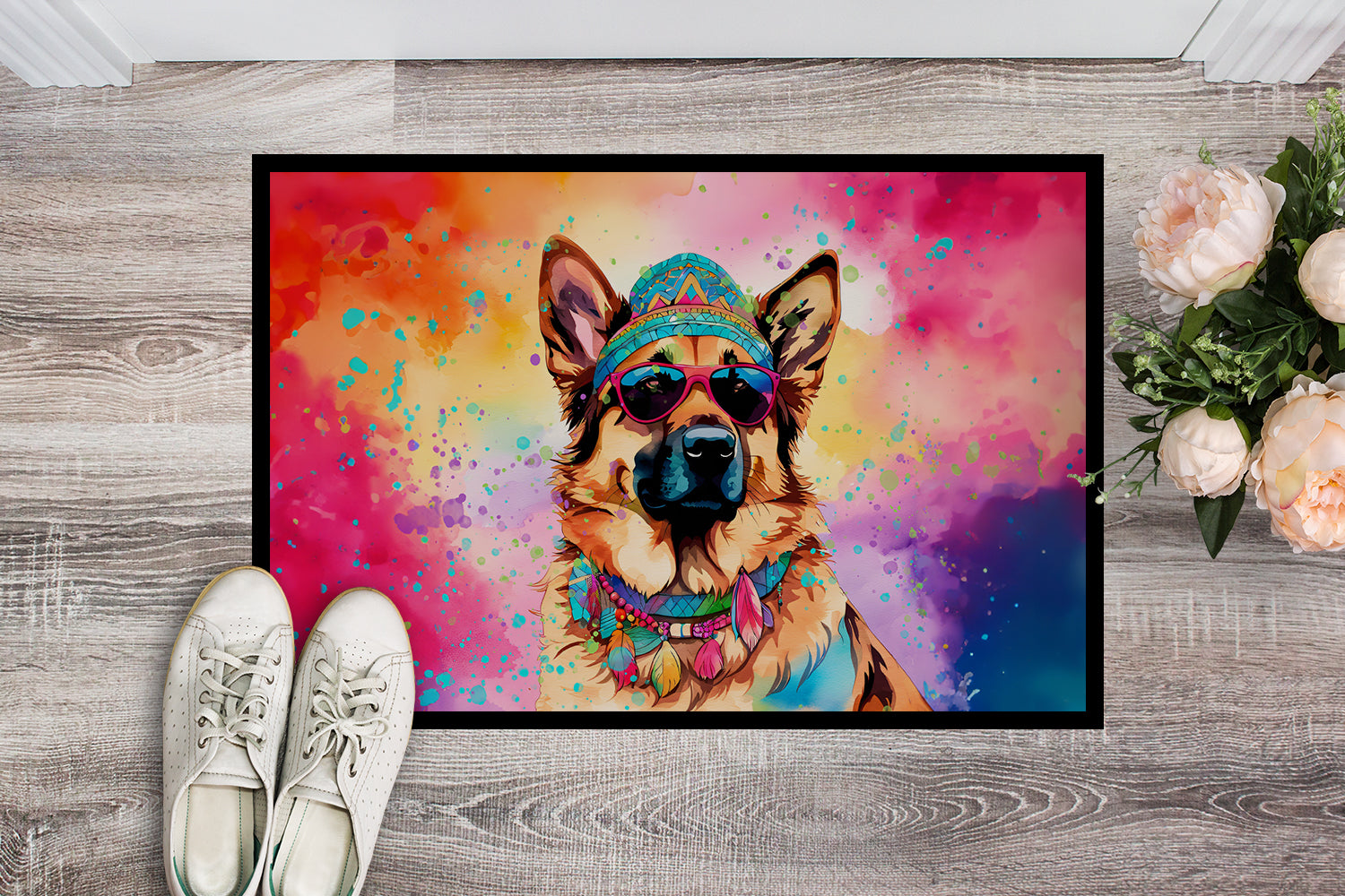 Buy this German Shepherd Hippie Dawg Indoor or Outdoor Mat 24x36