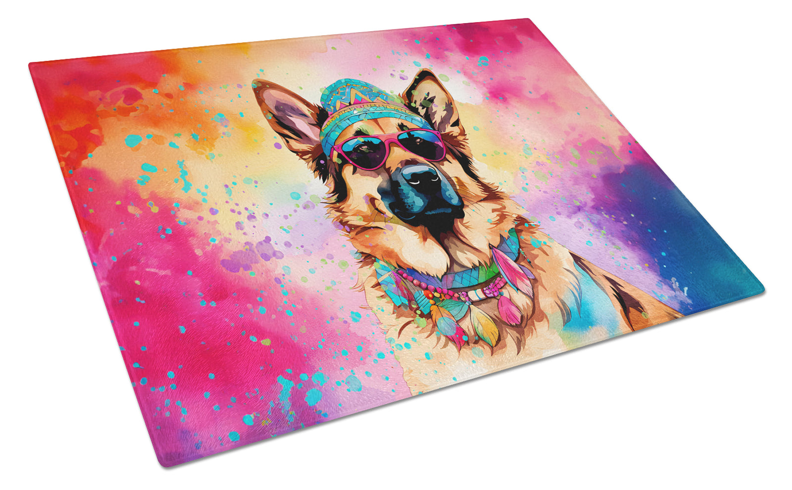 Buy this German Shepherd Hippie Dawg Glass Cutting Board Large