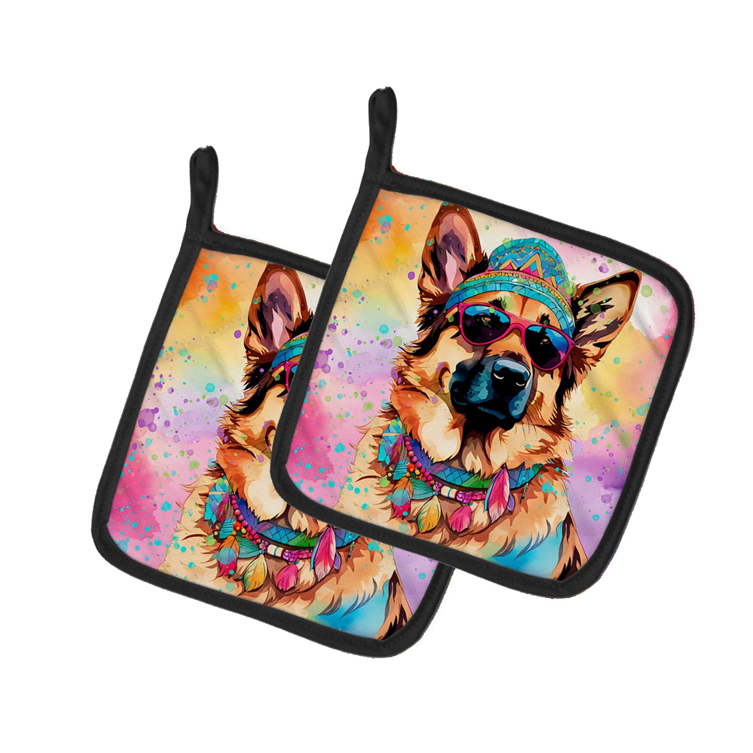 Buy this German Shepherd Hippie Dawg Pair of Pot Holders